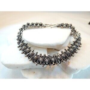 VTG Mens Sterling Silver Cannetille Filigree Etruscan Bracelet  RARE 30g 8" 10mm